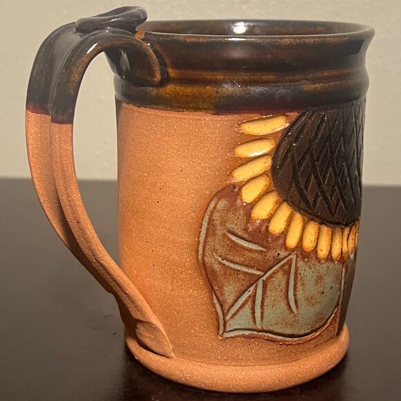 Handcrafted Sunflower Studio Art Pottery Mug w/ Incised & Embossed  Flowers BBP - Picture 10 of 15